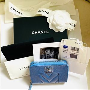 Chanel card holder coin purse iridescent blue